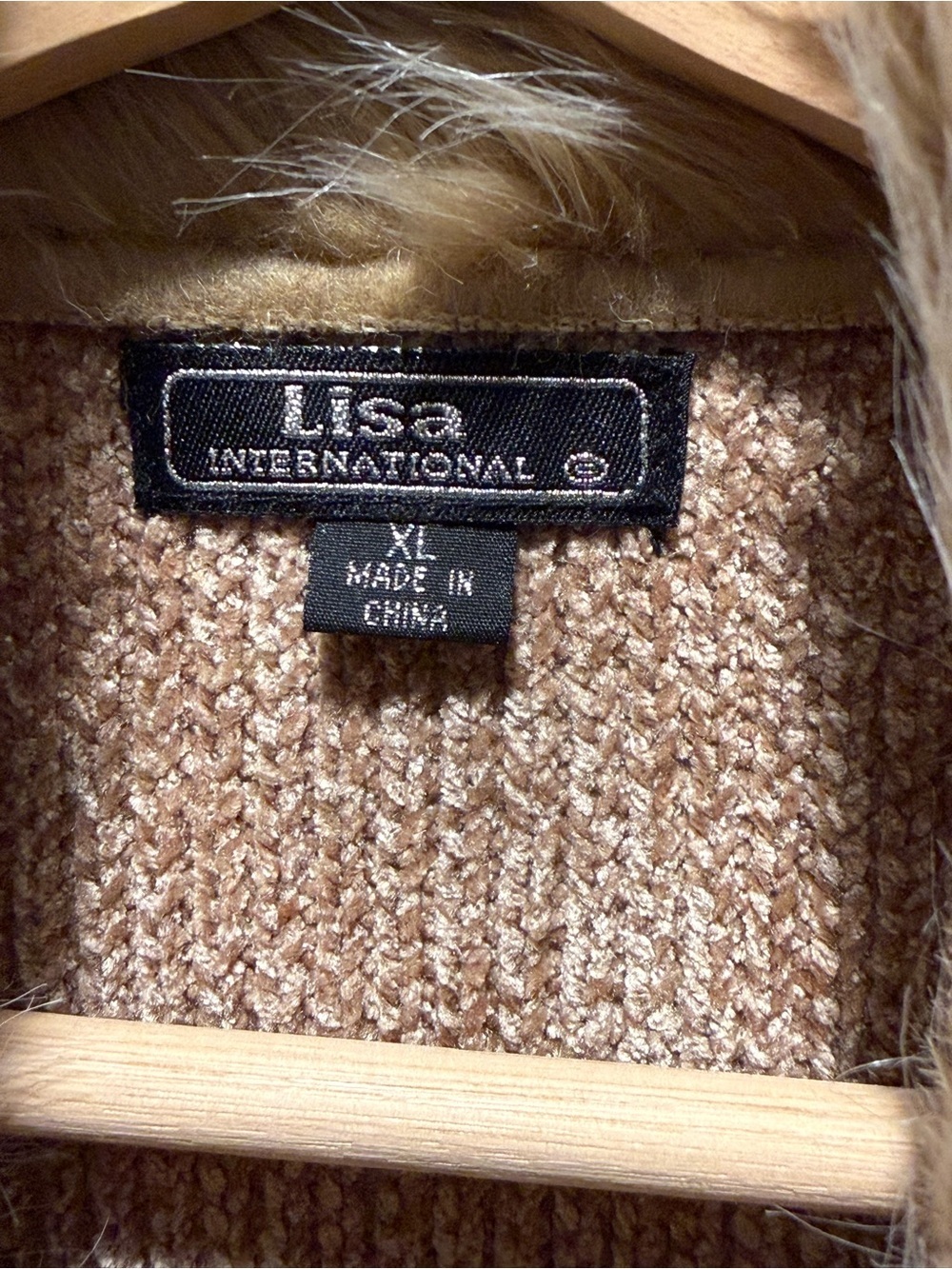Lisa International Tan Faux Shearling-Trim Vest with Gold Hardware - Picture 4 of 4